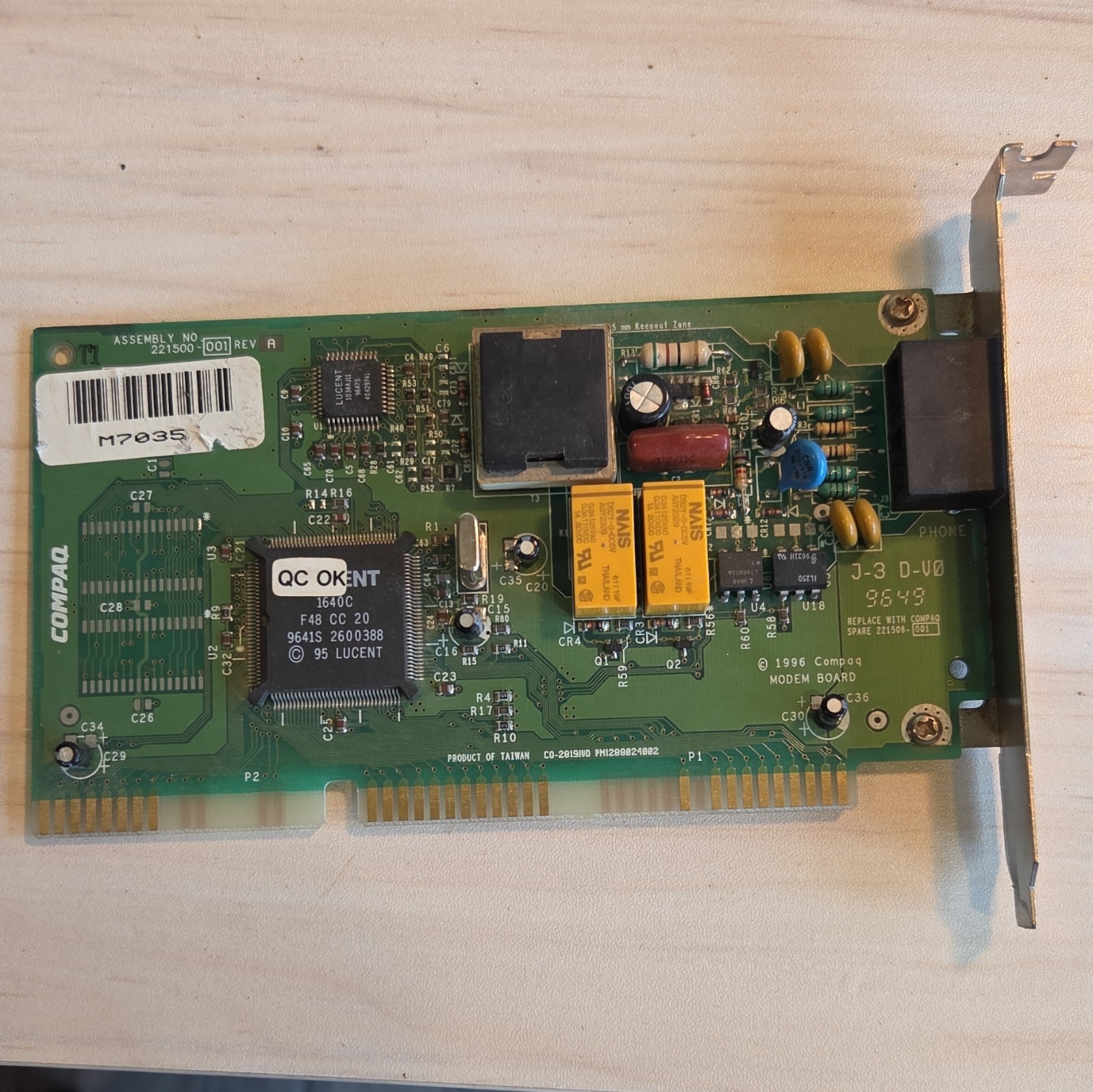 Vintage Compaq ISA 56K Fax Modem Card Lucent 221500-001 PCI/ISA PC Expansion