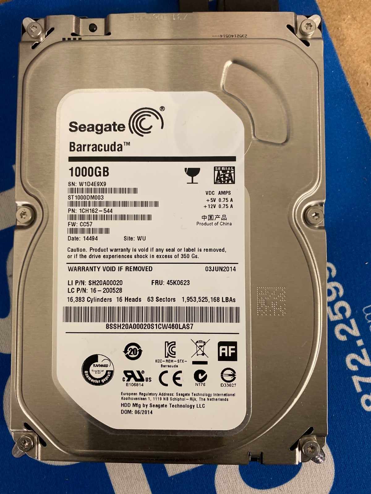Seagate ST1000DM003 1TB 3.5" 6Gb/s 7.2K RPM SATA HDD P/N: 1CH162-544 Used