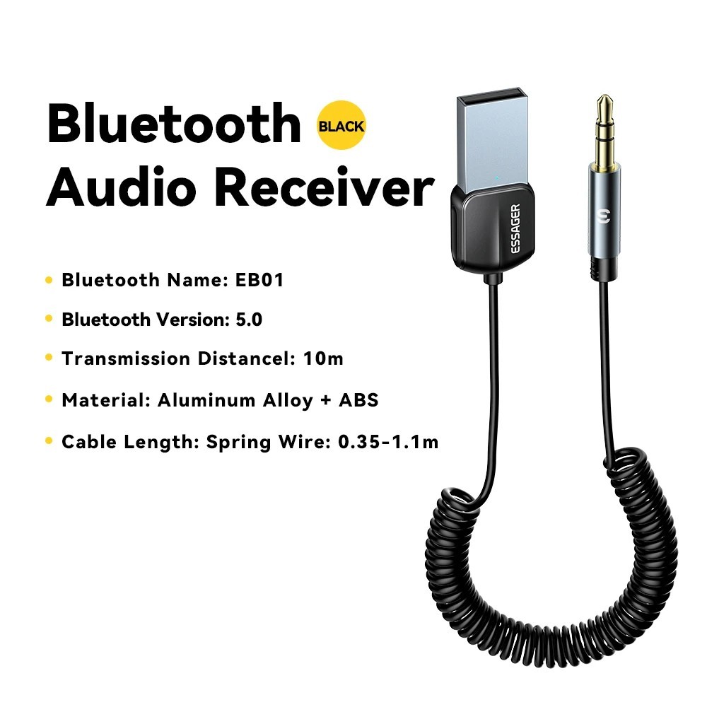 Bluetooth 5.0 Receiver USB AUX Adapter 3.5mm for Car Speaker Handsfree Music