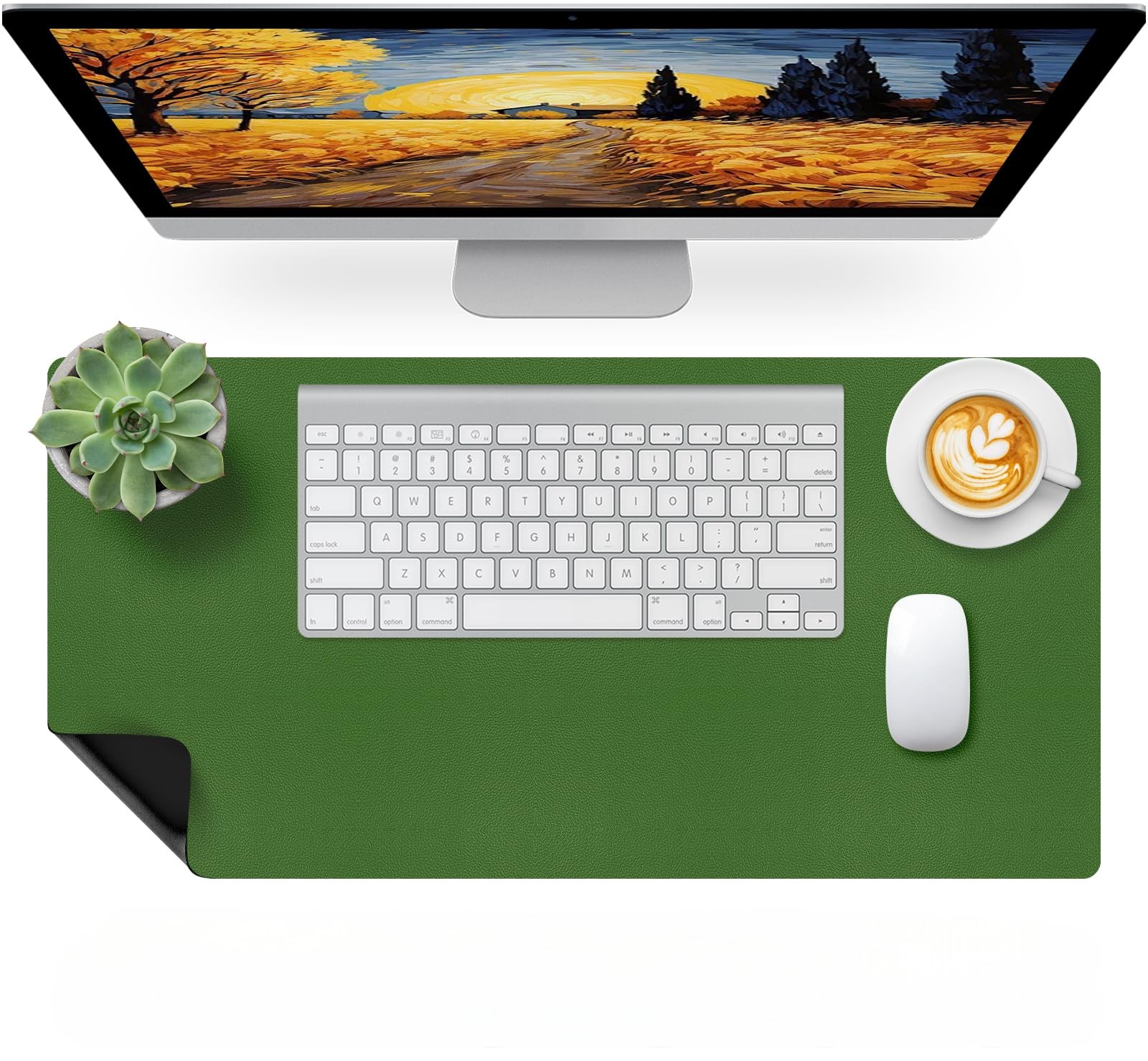 Green Leather Mouse Pad,Leather Desk Mat Protector,Dual-Side Use Mouse Mats,O...