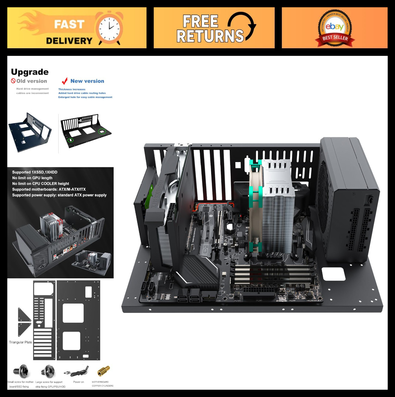 DIY Gaming Computer Case - Open Chassis Rack for ATX/M-ATX/ITX, Mid Tower, Heat