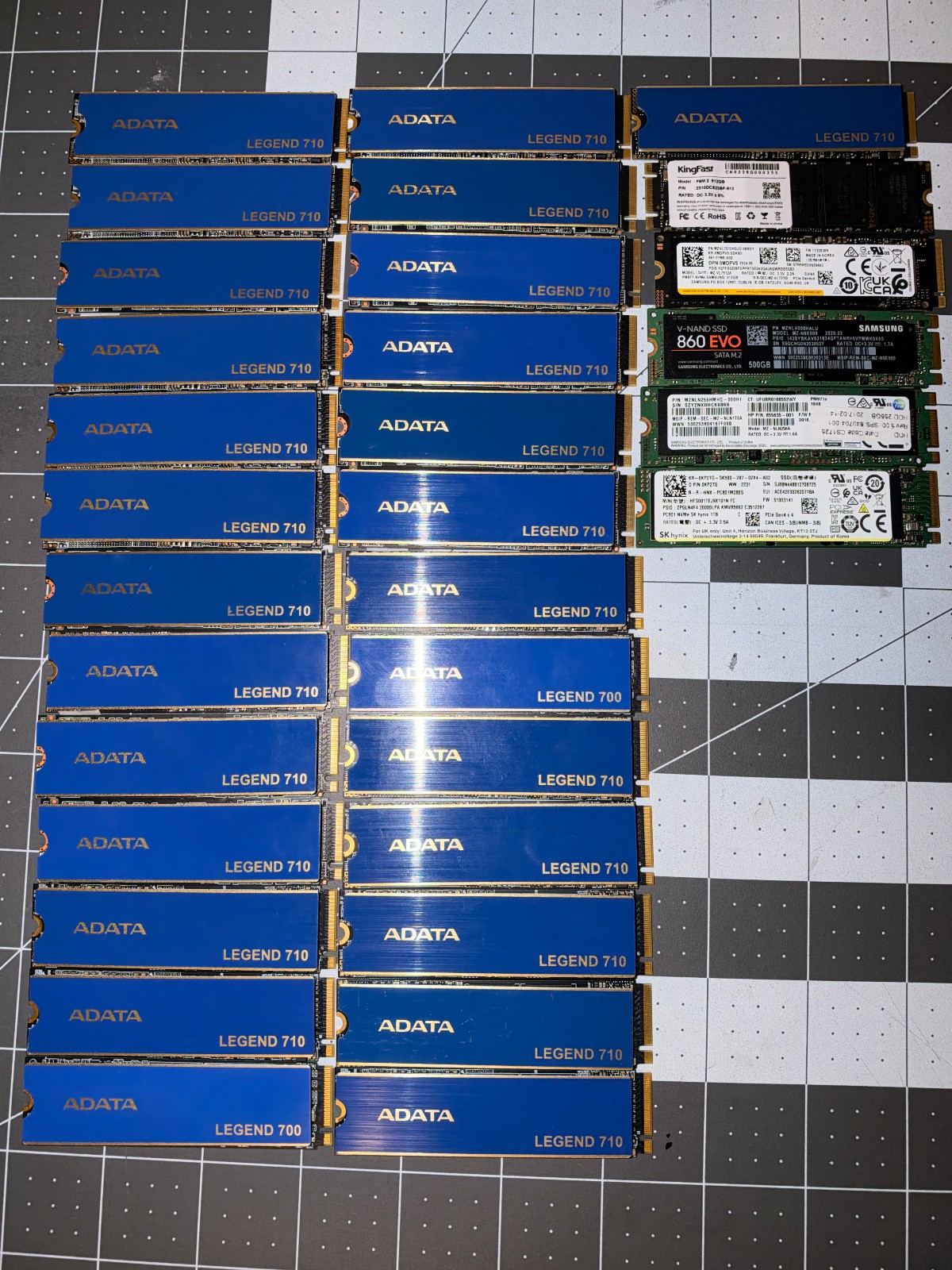 Lot of 31 SSDs 512GB 1TB 500GB 256GB NVMe SATA ADATA Samsung SK hynix Wiped