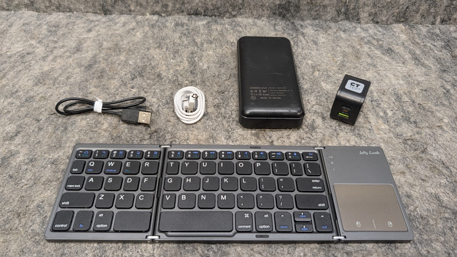Jelly Comb Foldable Bluetooth Keyboard QWERTY Touchpad Dark Gray Bundle
