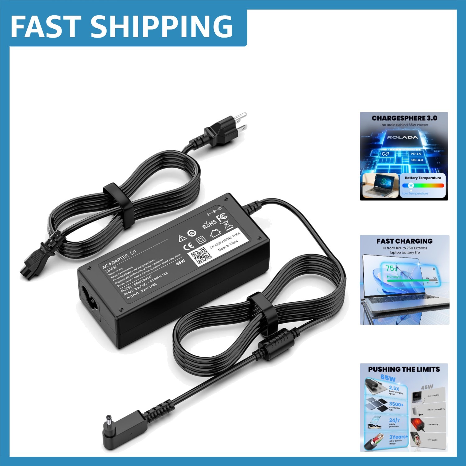 Reliable 65W Laptop Charger Compatible with Acer Chromebook Series N15Q8 N15Q9