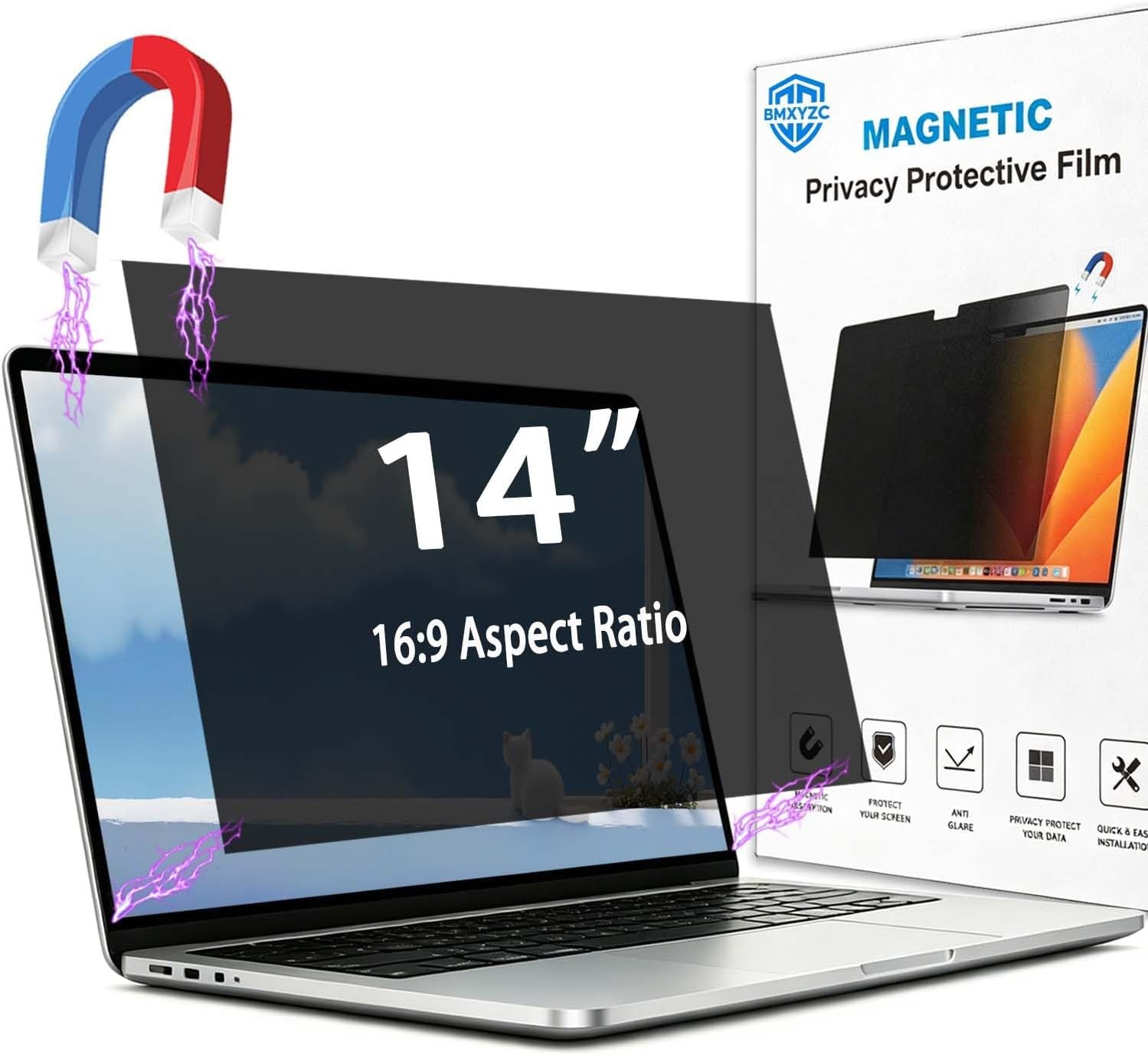 Magnetic Laptop Privacy Screen 14 Inch 16:9-26° Anti Peeping