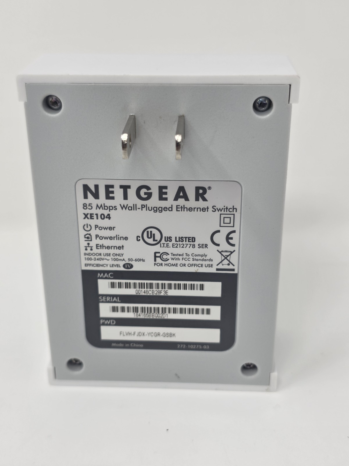 Netgear XE104 85 Mbps Wall-Plugged Ethernet Switch Tested Works Fast Shiping
