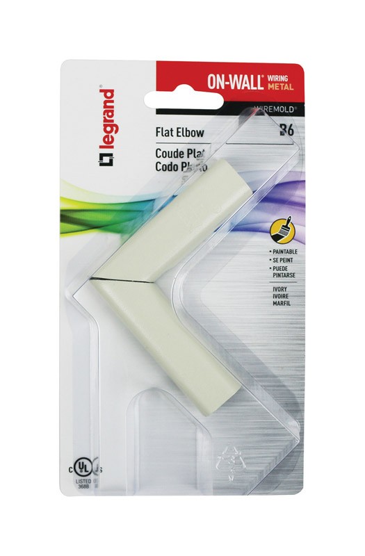 Wiremold B-6 500 Series On-Wall Ivory Metal Raceway Flat Elbow (Pack of 5)