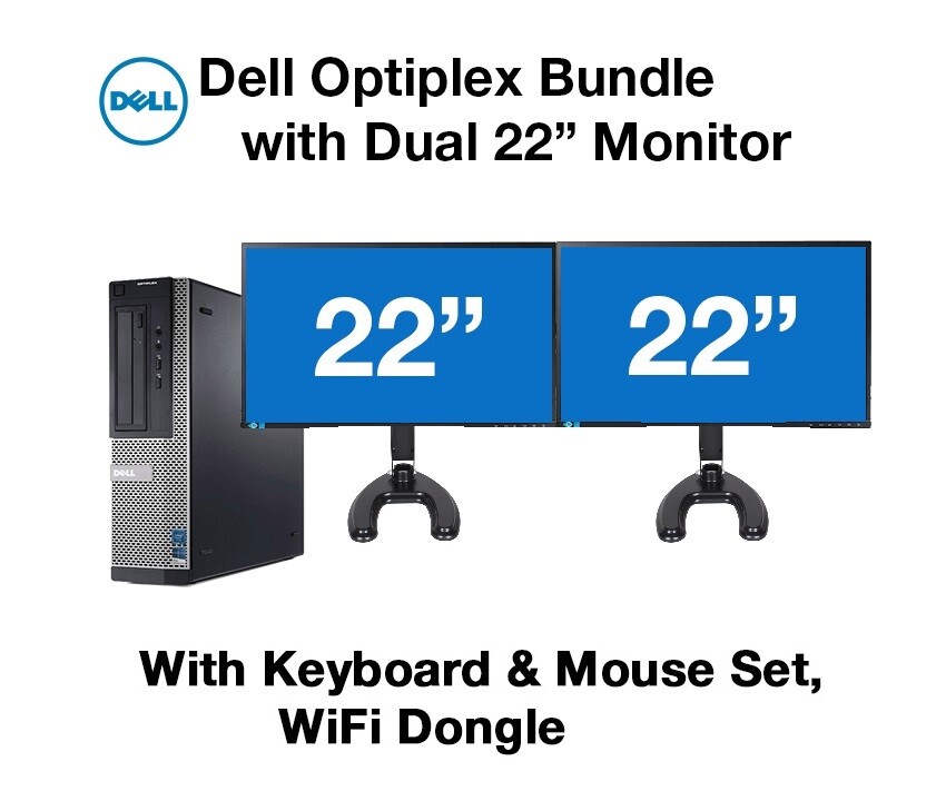 Dell Desktop PC Computer Core I7 3.4GHz 16GB RAM DUAL 22" LCD Monitor SSD