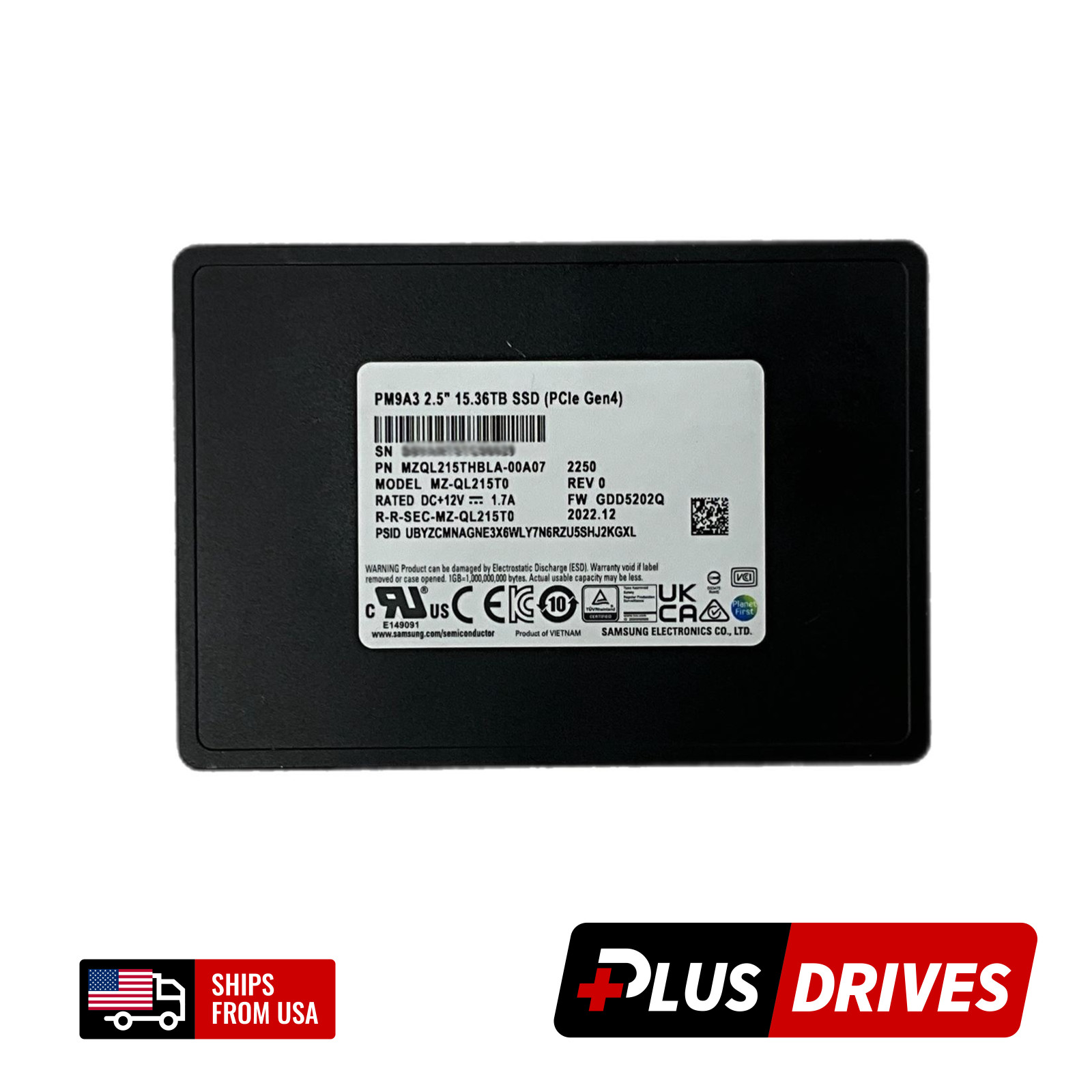15.36TB PCIe 4.0 MZ-QL215T0 Samsung 2.5" U.2 NVMe Enterprise SSD Drive