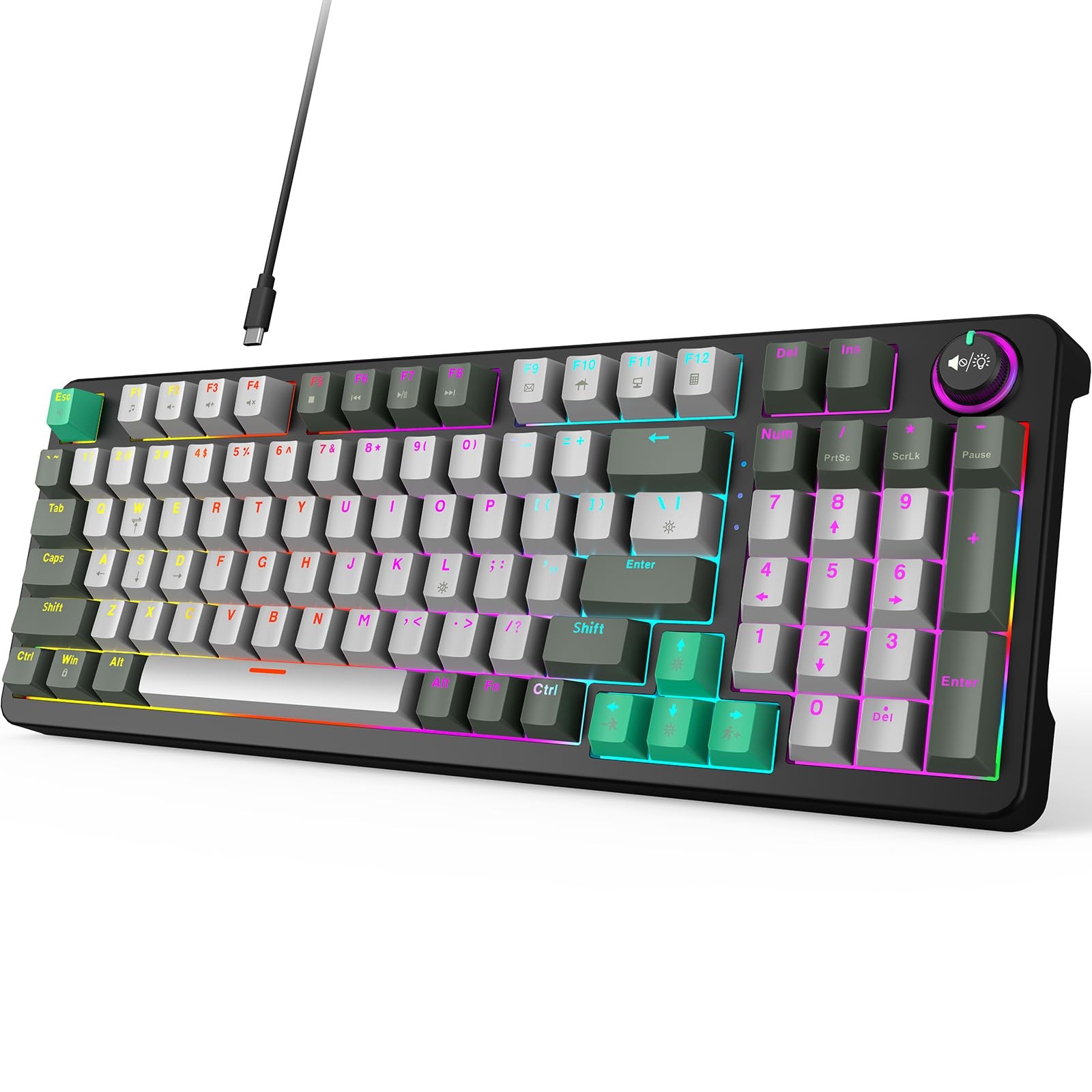 MOFII AK96 Mechanical Gaming Keyboard, Full Keys LED Backlit Gray & Black 