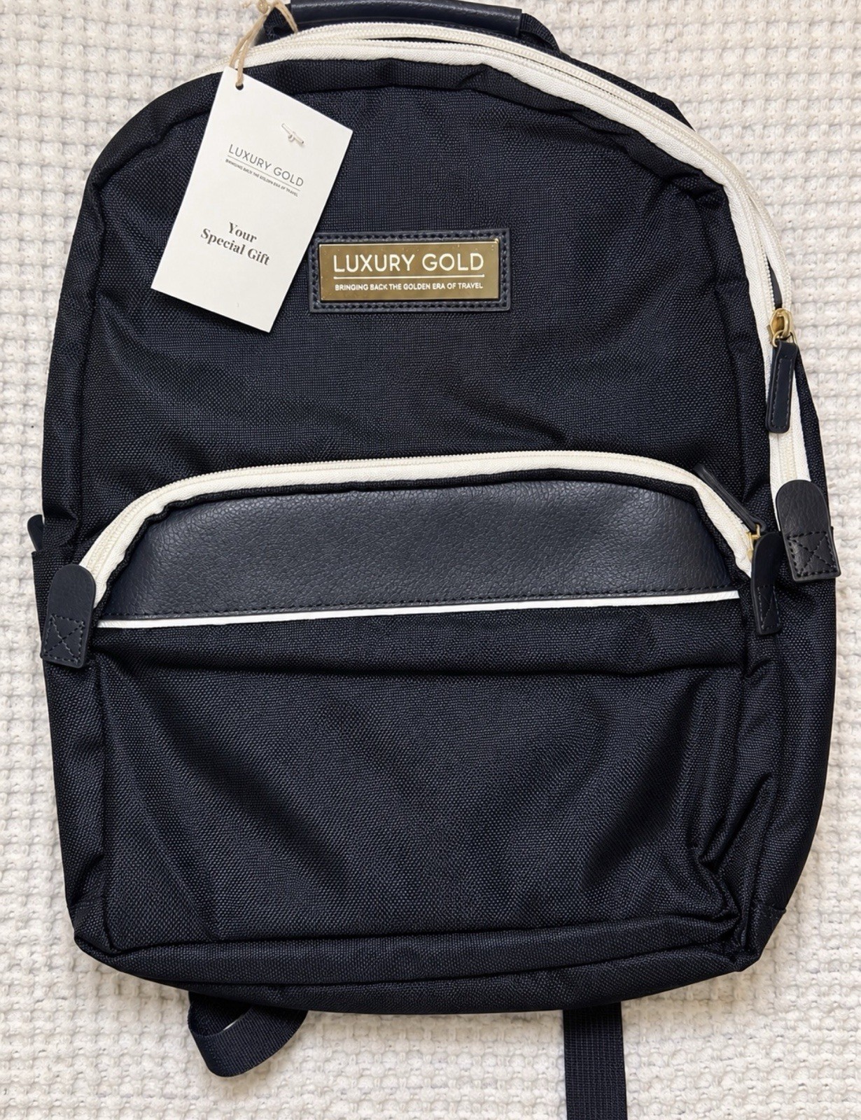 Luxury Gold Backpack Black Travel Back Pack Bag Gold Hardware New With Tags