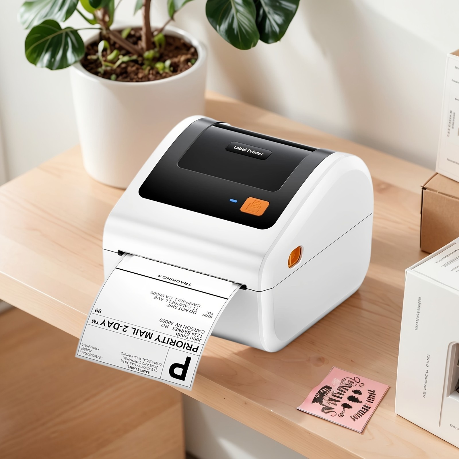 Wireless 4x6 Thermal Label Printer Bluetooth Inkless Shipping Printer Paper Bin