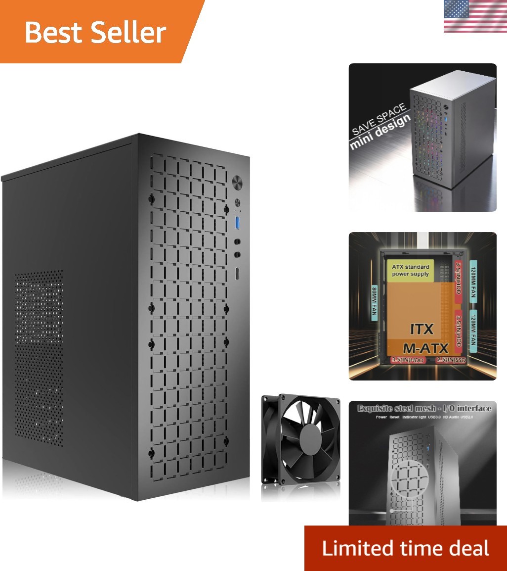 Compact Black MATX Case with 80mm Fan - Perfect for Gaming & Office Setup