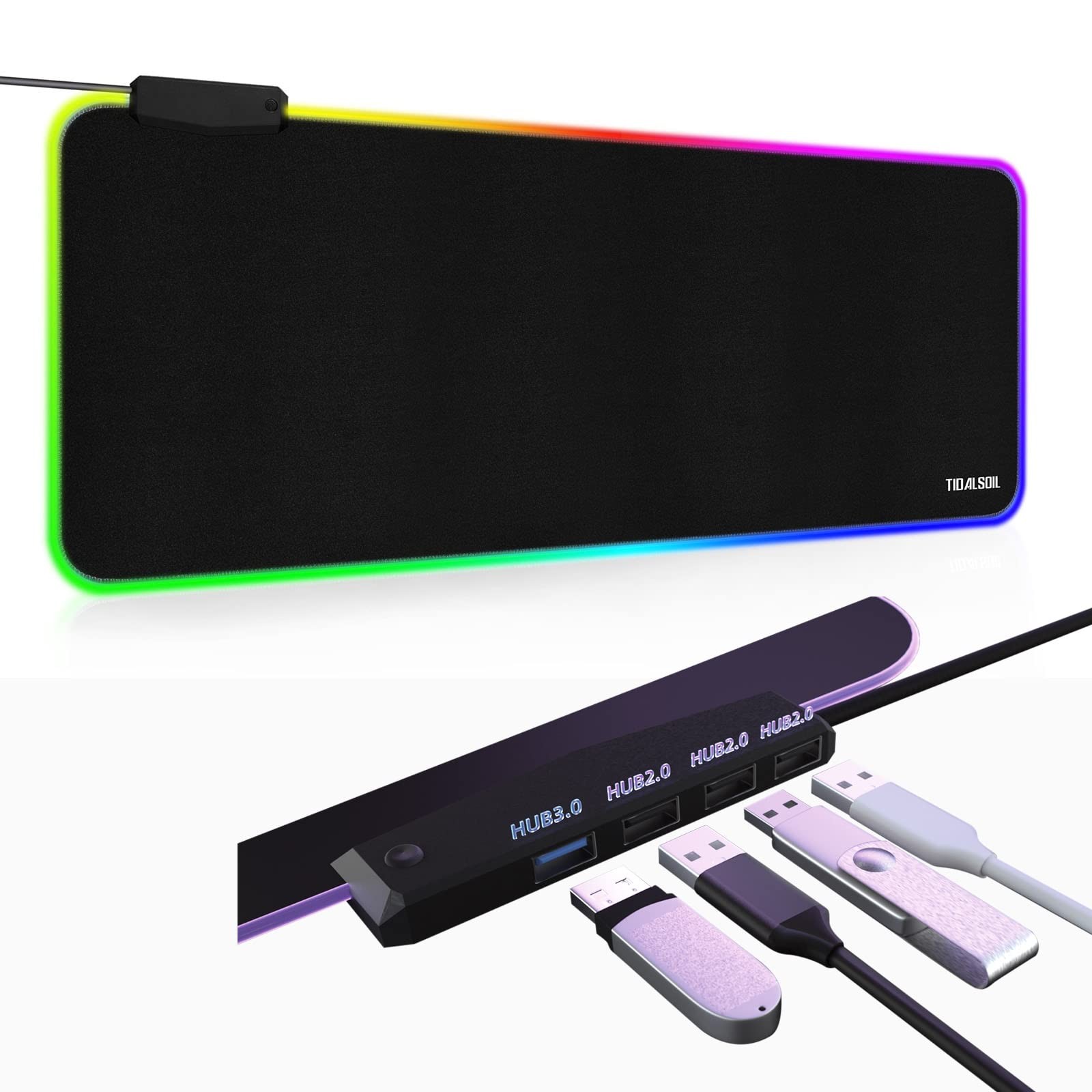 RGB Large Gaming Mouse Pad with USB Hub & 13 Lighting Modes