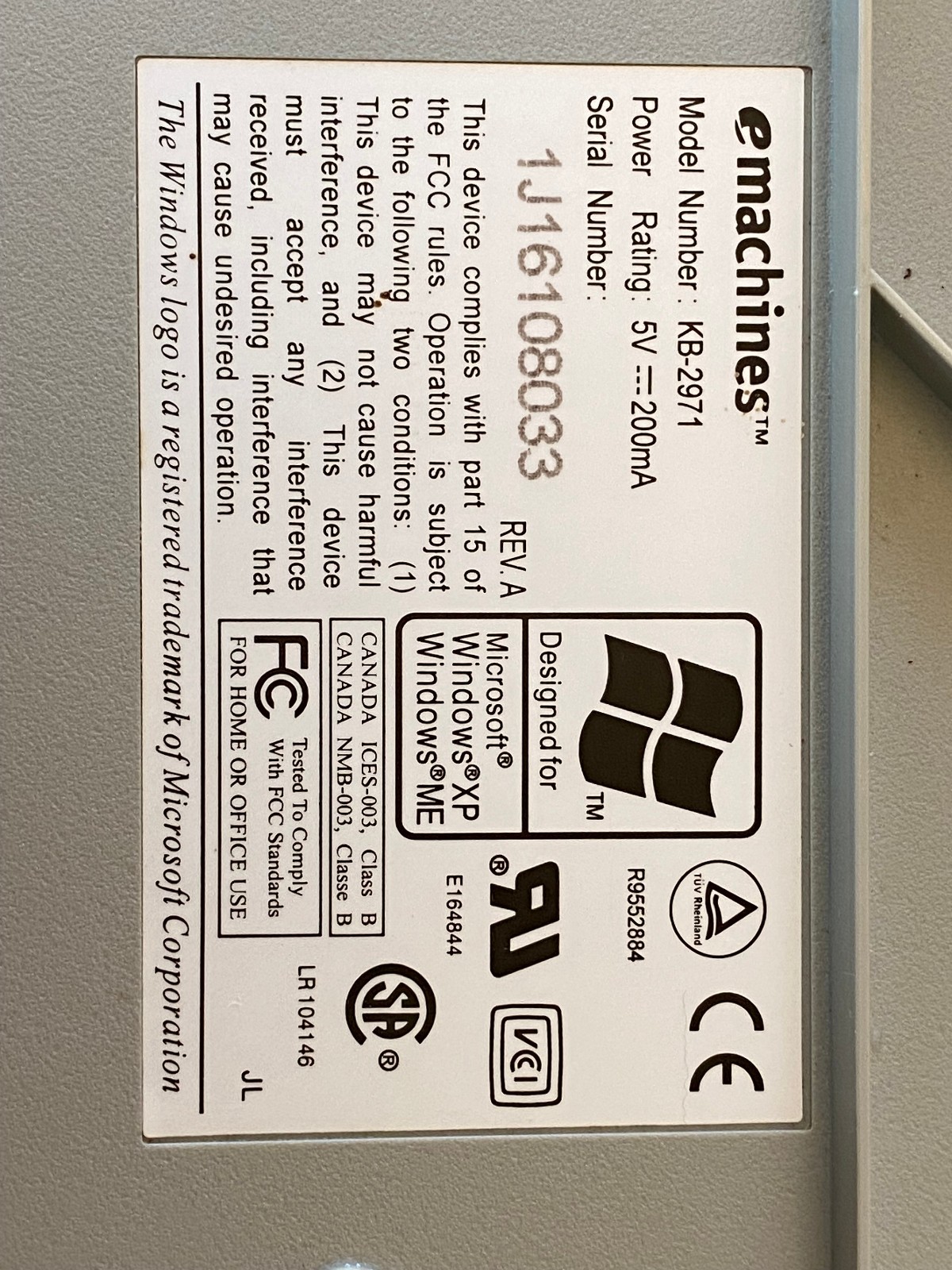 eMachine Desktop PS2 Wired Keyboard Model KB-2971 Beige