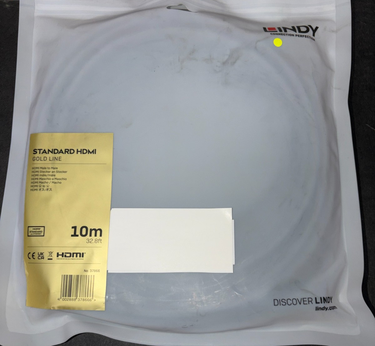 Lindy 10m 32.8Ft Standard HDMI Cable, Gold Line HDMI Male to Male