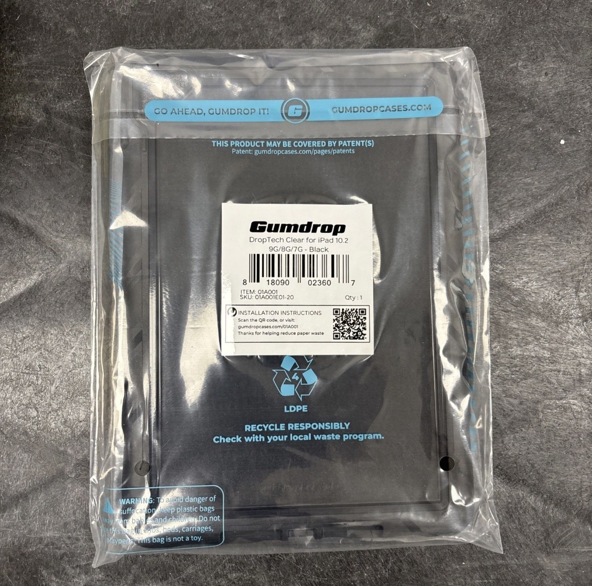 Gumdrop DropTech Clear for iPad 10.2 9G/8G/7G - Black (01a001) NEW