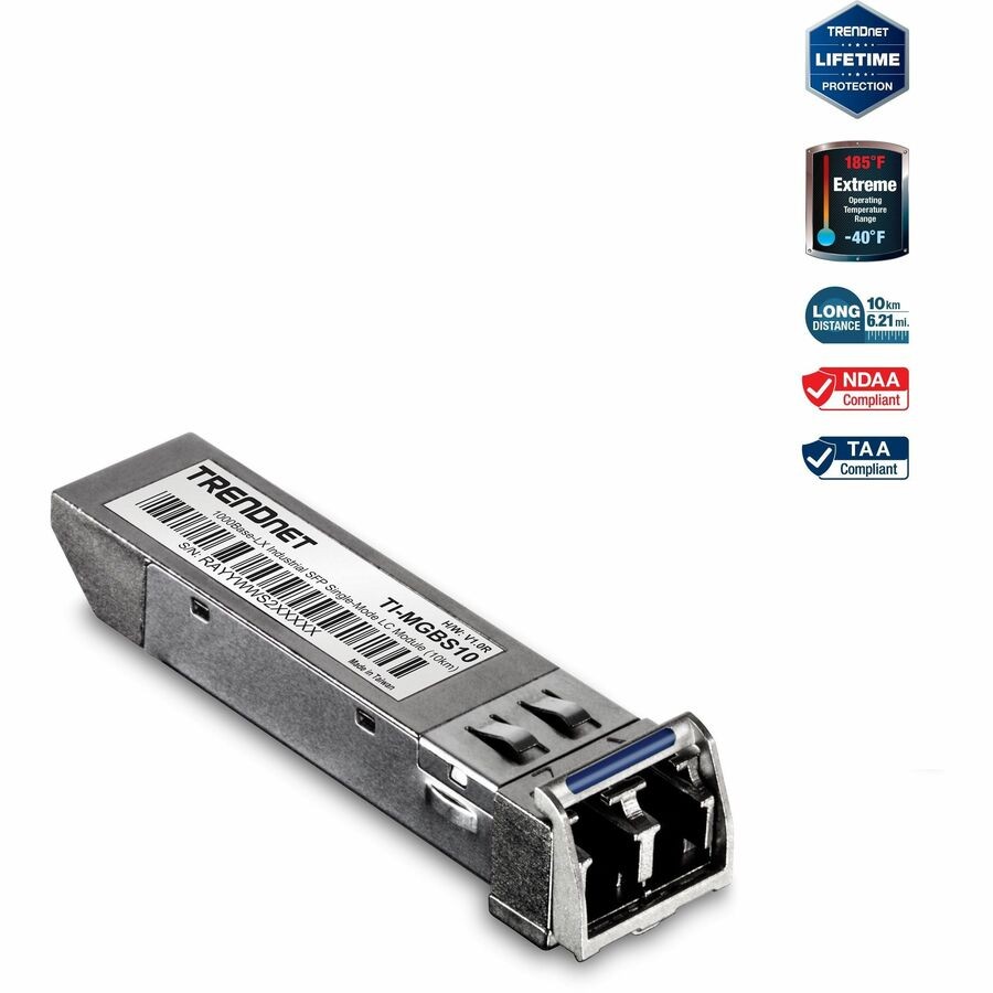 TRENDnet SFP to RJ45 Industrial Single-Mode LC Module (10km); TI-MGBS10;