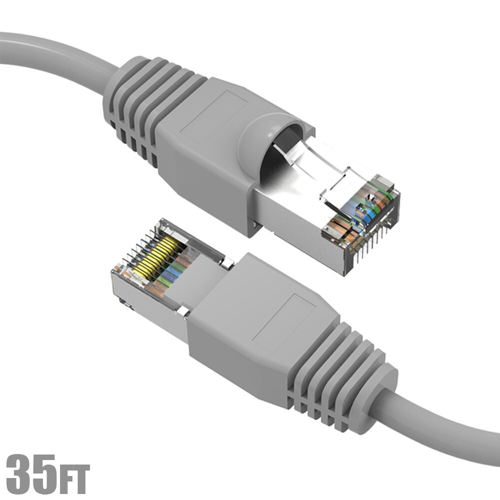 35FT Cat6A RJ45 Ethernet LAN Network SSTP Shielded Cable Cord Copper Gold Gray
