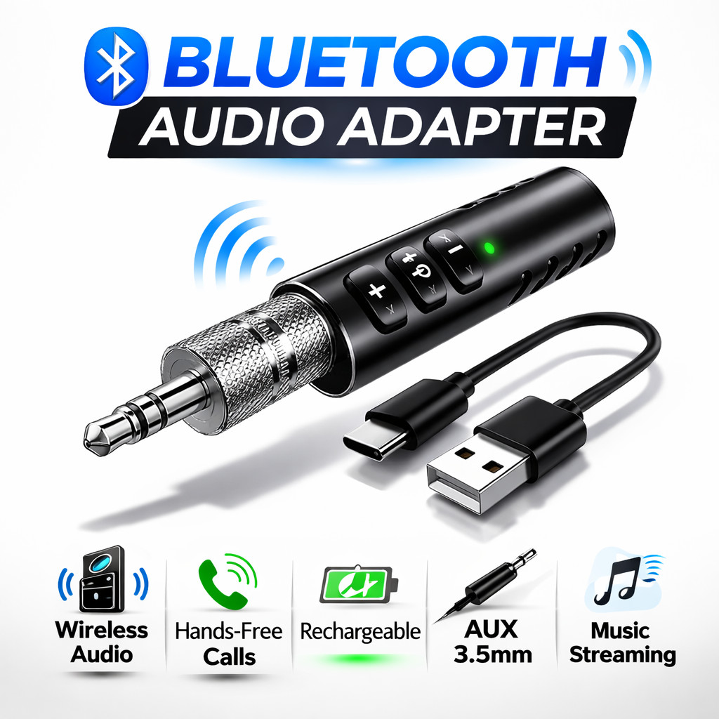 Receptor de Audio Inalambrico 3.5 mm Auxiliar Bluetooth de Sonido Adaptador US
