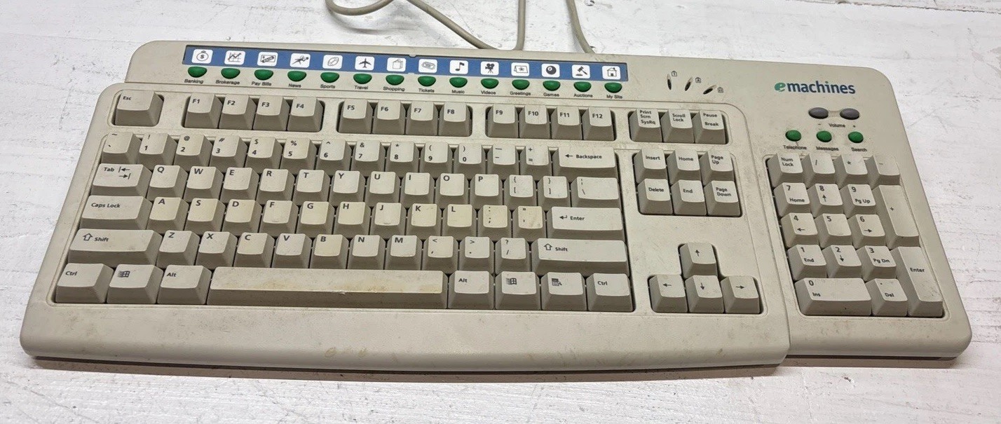 Vintage eMachines eKB-5190 Multimedia PS/2 Keyboard Windows 95/98 Retro Gaming
