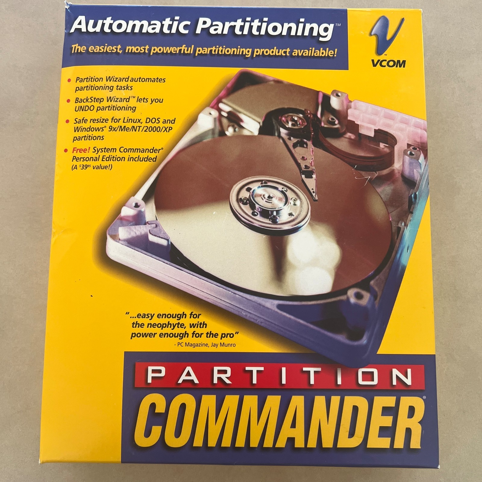 VCOM Partition Commander Vintage Windows XP/2000 Big Box PC Software Complete