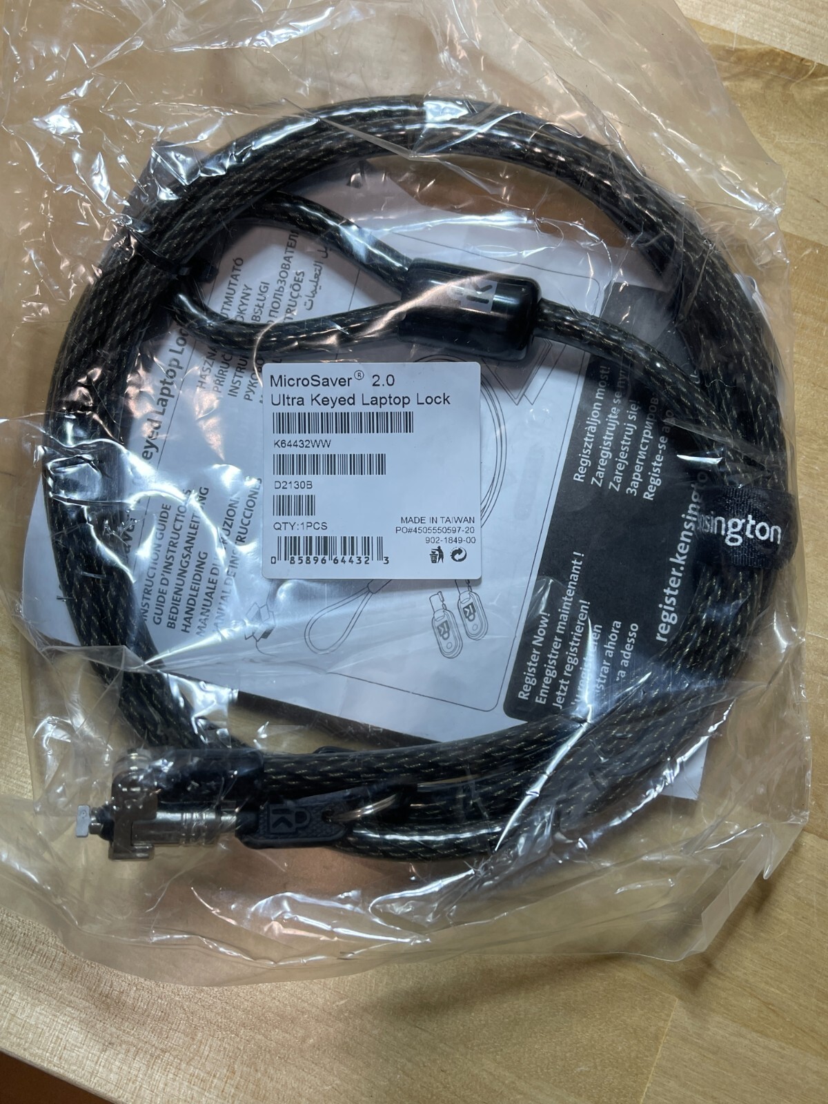 Kensington MicroSaver Black 2.0 Keyed Ultra Laptop Lock 6ft Steel Cable K84432WW
