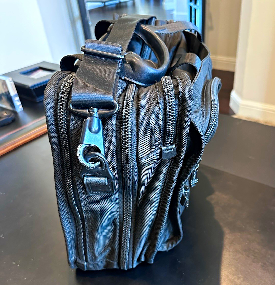 TUMI Black Nylon 15” Laptop Briefcase Partitioned 26141D2. Price new is $650