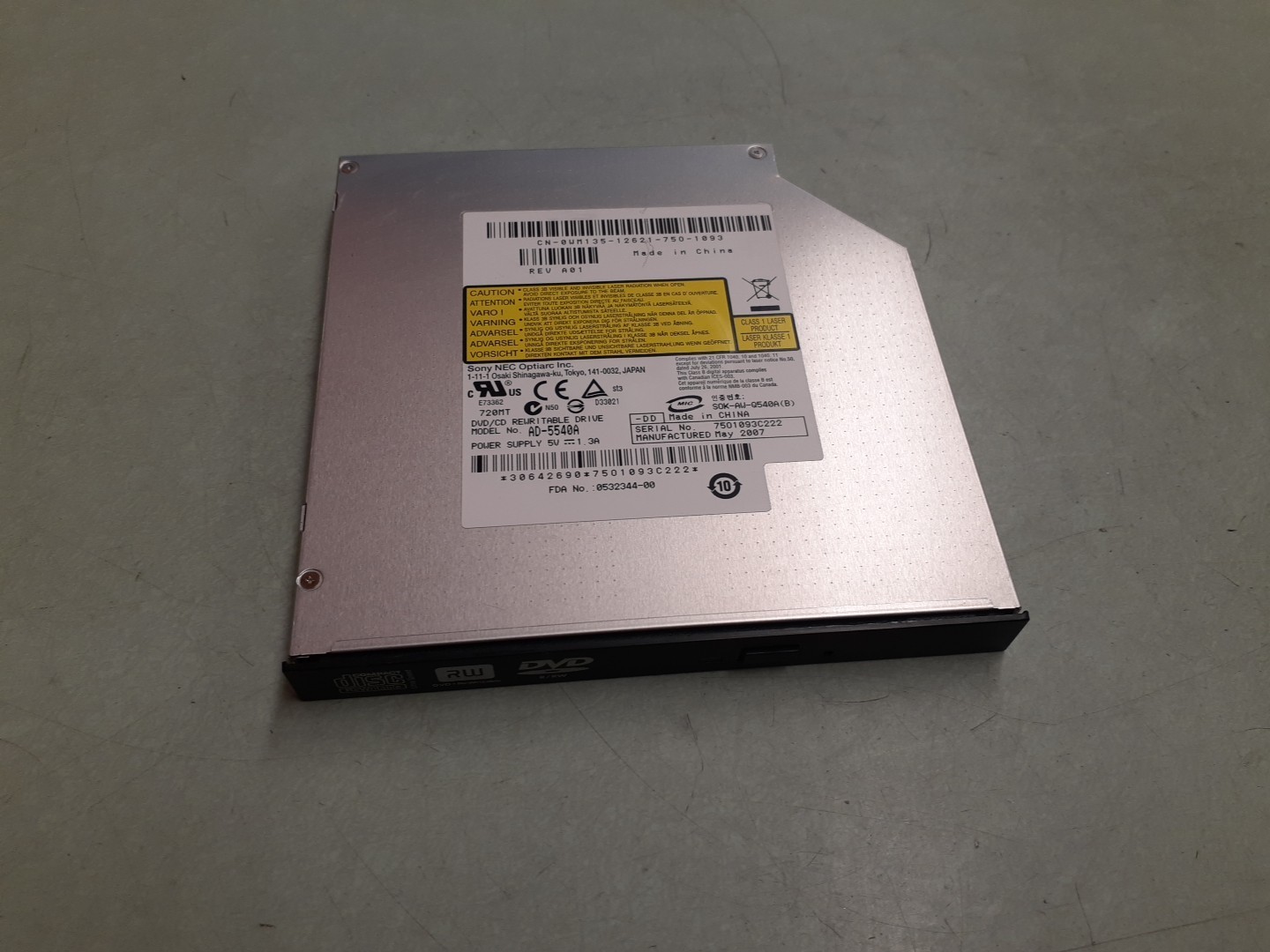 Sony NEC AD-5540A DVD/CD Rewritable Drive 0WM135 WM135 - Black Bezel