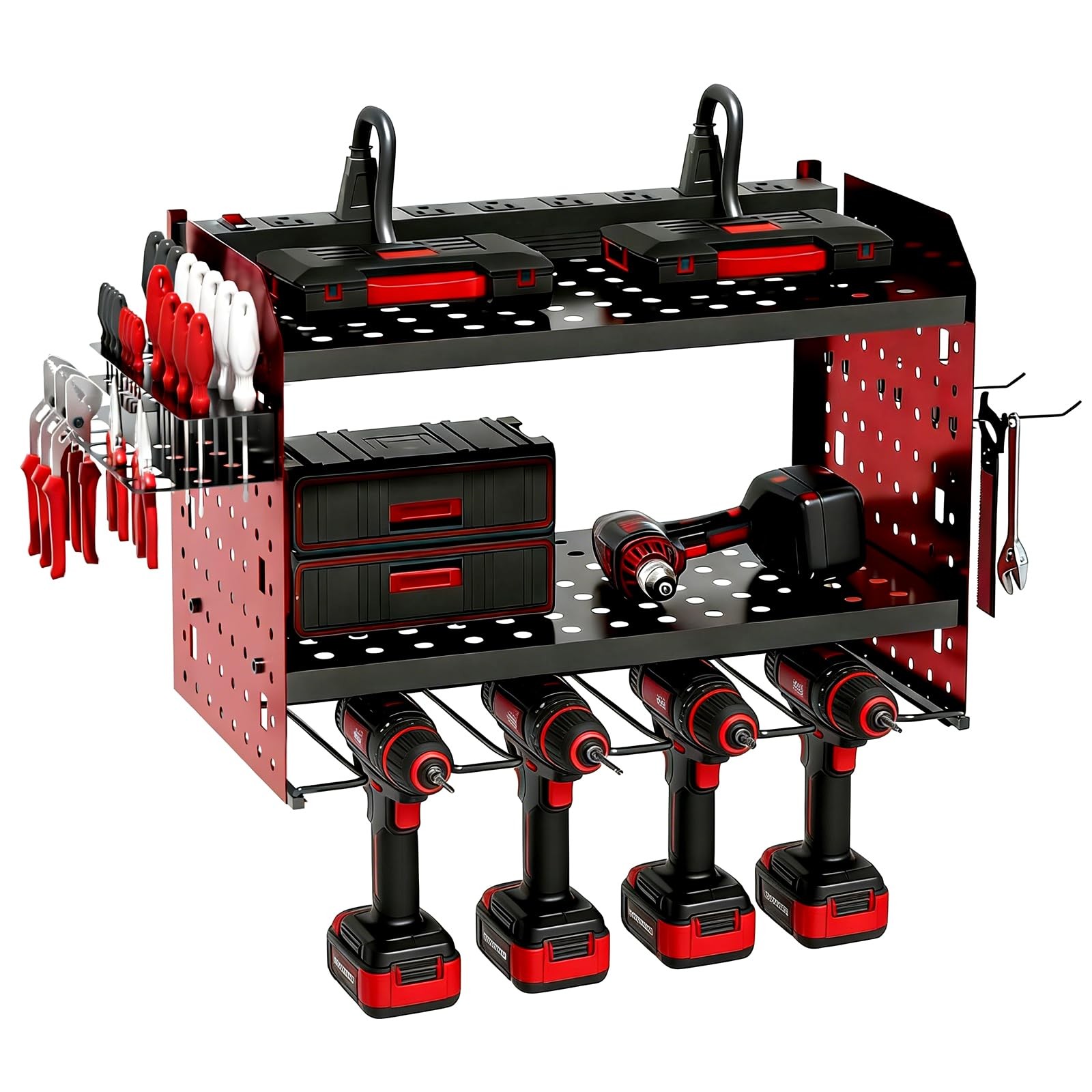 Power Tool Organizer Wall Mount with 8-Outlet Charging Station, 3-Layer Heavy...