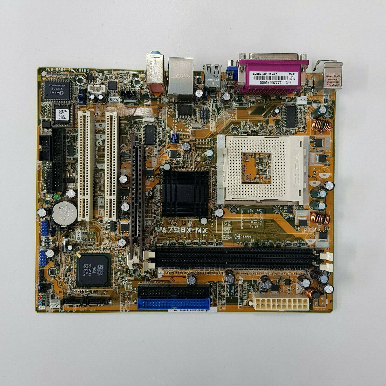 Genuine ASUS A7S8X-MX Motherboard +IO Shield +2 IDE Cables +Expansion Cable + CD