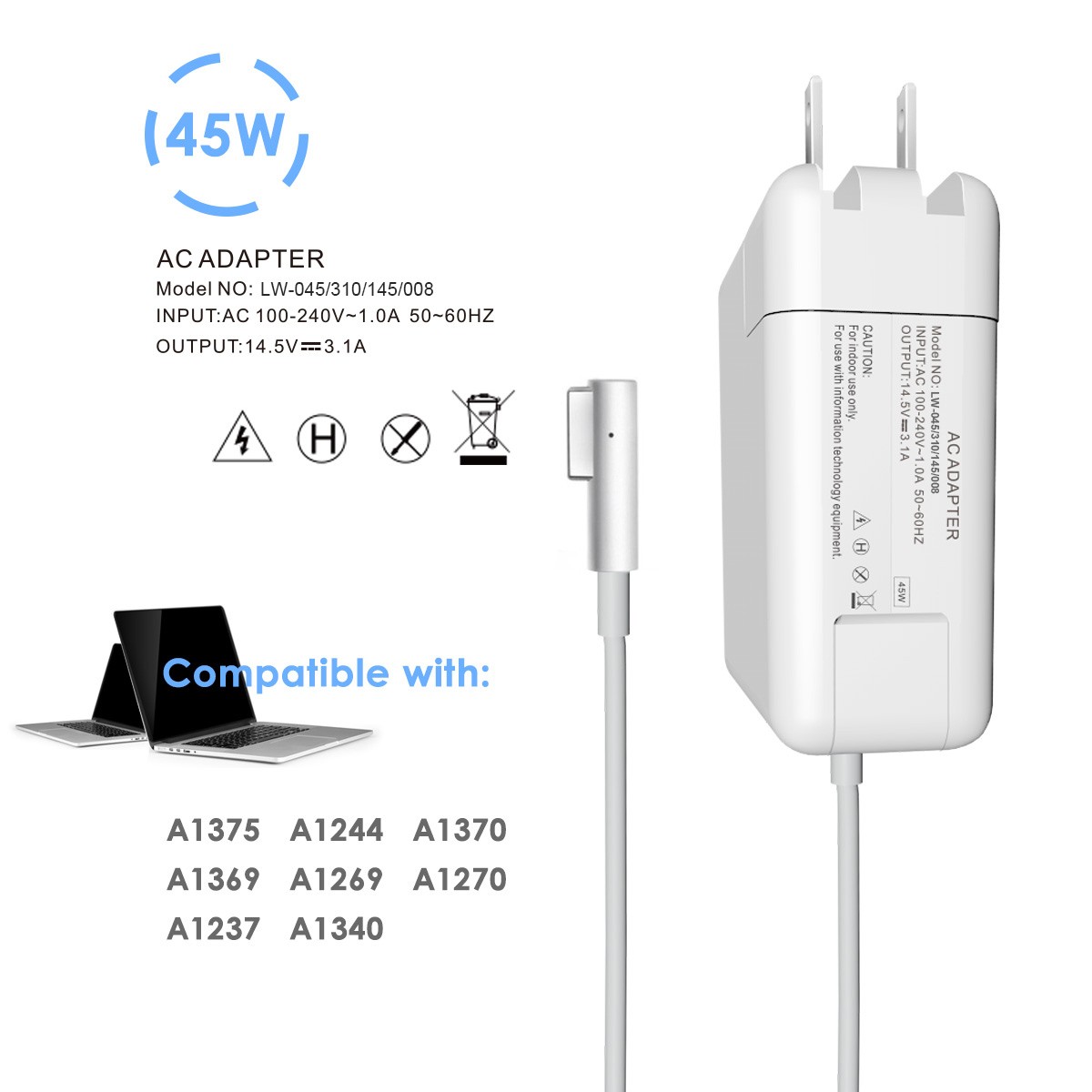 45W 60W 85W AC Power Adapter Charger 1/2 For Macbook Pro 11" 13" 15" 17" L/T Tip