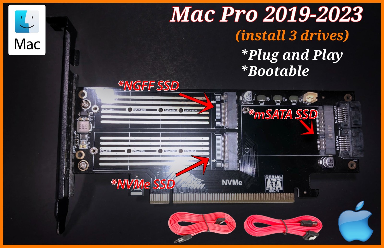 Apple Mac PCI-Express NVMe (3 SSD Drives) - For Mac Pro 2019-2023 - "BOOTABLE"