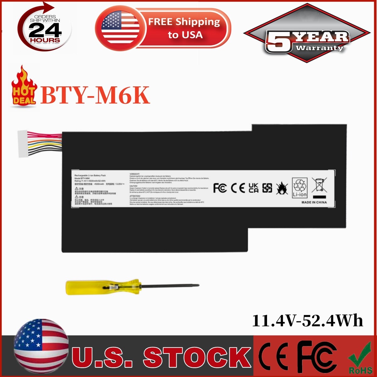 BTY-M6K Battery For MSI MS-17B4 MS-17B7 MS-17F1, MS-17F2 MS-17F3 MS-17F4, BTY-M6