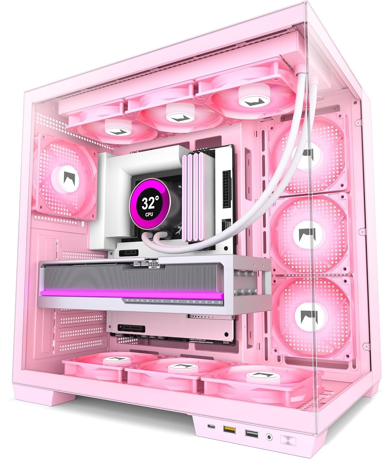 HYXN H1 ATX PC Case Mid Tower with 7 ARGB PWM Fans, Type-C, Dual Chamber