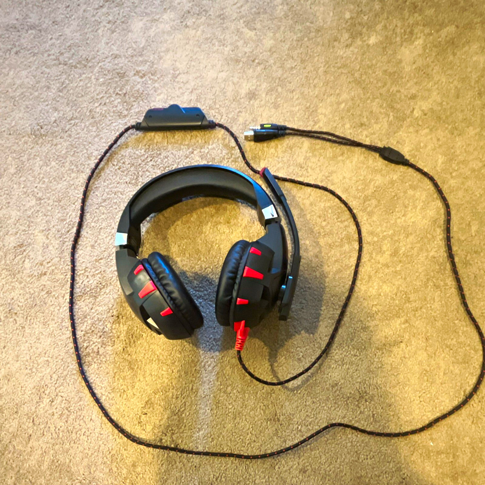 RUNMUS k2 USB Wired Over-Ear Gaming Headset Boom Mic Volume Control 6ft