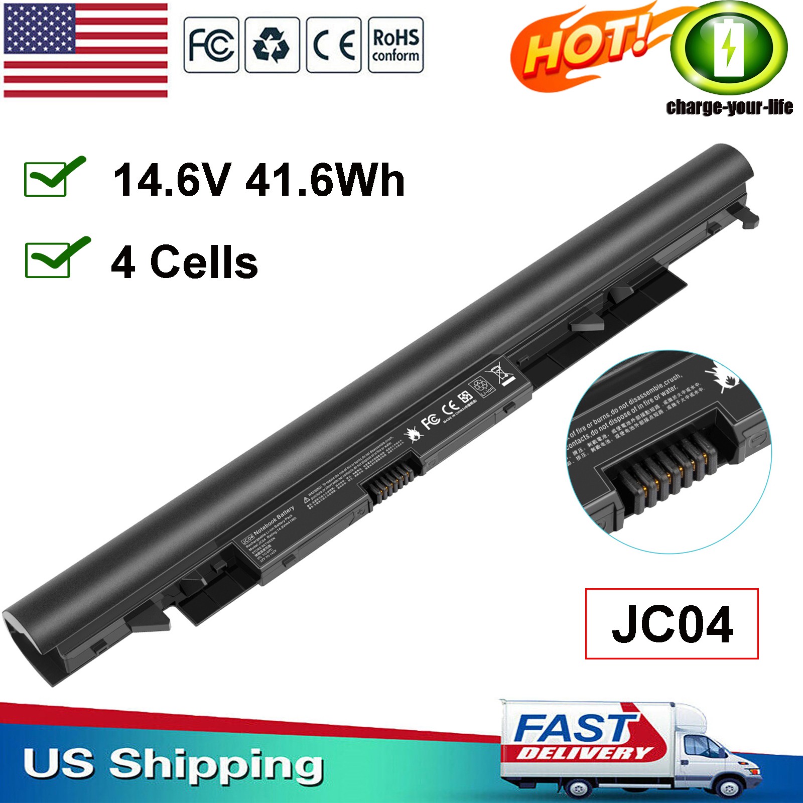✅JC03 JC04 Battery For HP Spare 15-BS 919700-850 919701-850 TPN-W129 TPN-W130 US