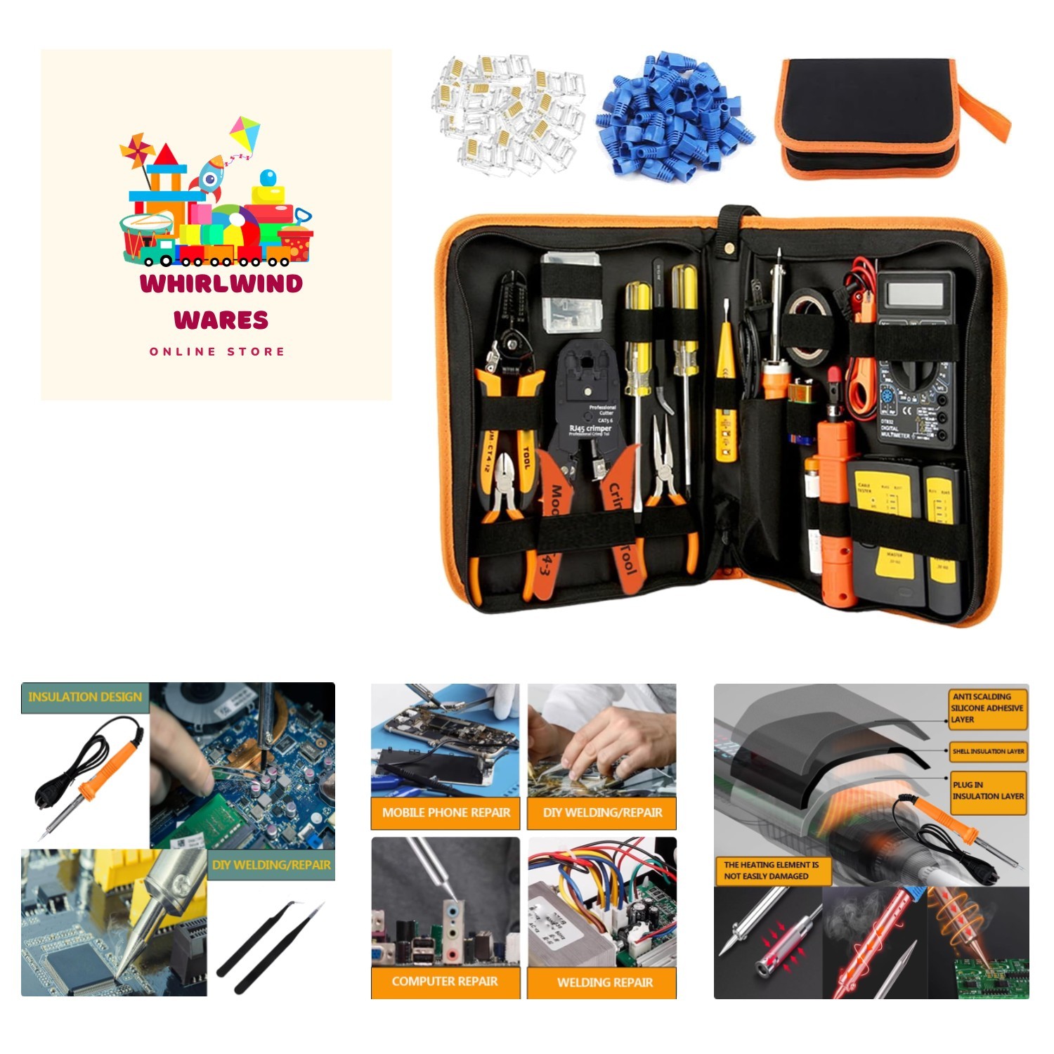 LEATBUY Network Crimp Tool Kit for RJ45/RJ11/RJ12 /Cat5e/8P, Professional Cr...