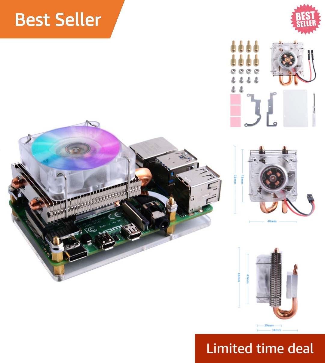 Advanced Low-Profile RGB CPU Cooler for Raspberry Pi 4B/3B+ – Easy Installation