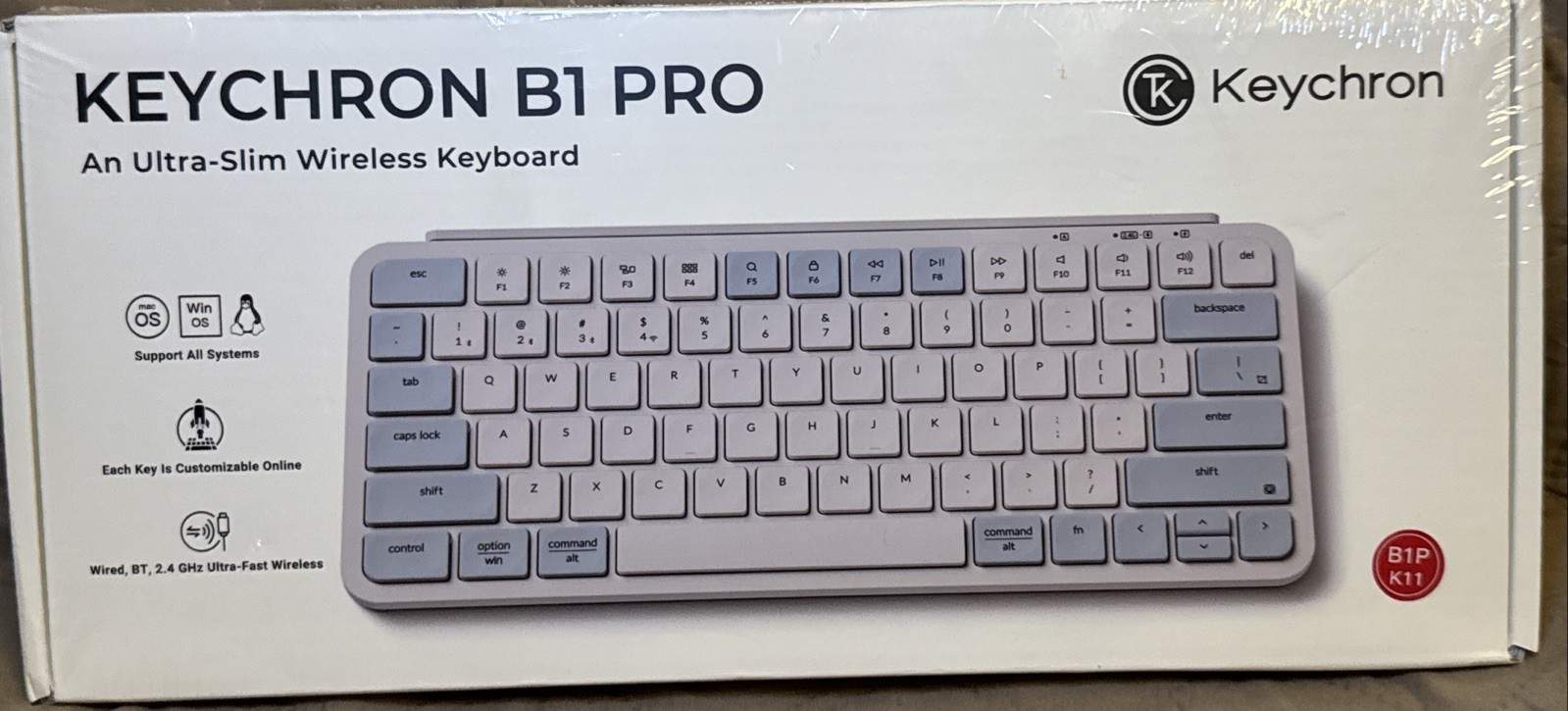 Keychron B1 Pro Wireless Keyboard UltraSlim 2.4G Bluetooth Retro Blue B1P-K11 Nw