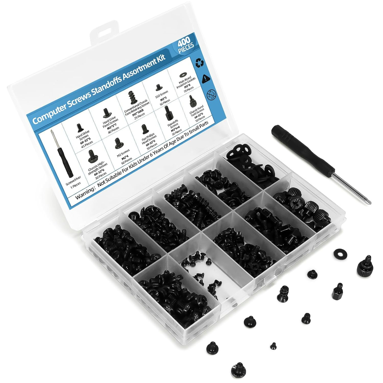 400PCS Computer PC Screw Kit with Screwdriver for Motherboard HDD SSD Fan Case