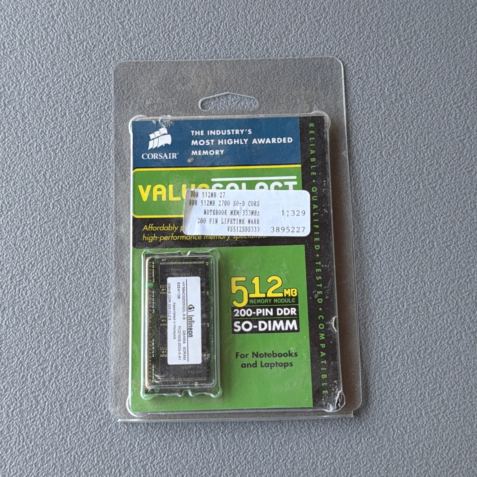 RARE Corsair ValueSelect 512MB SODIMM DDR-333 Sticks PC2700 (Brand New)