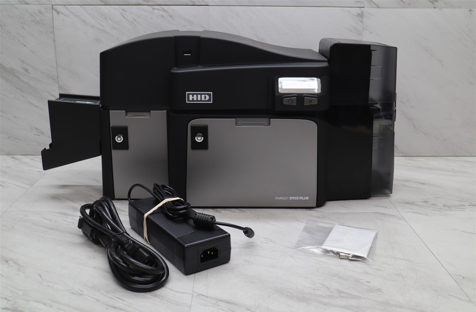 Fargo DTCii Plus Dual-Sided Color ID Card Printer w/ Encoder + Hoppers & Adapter