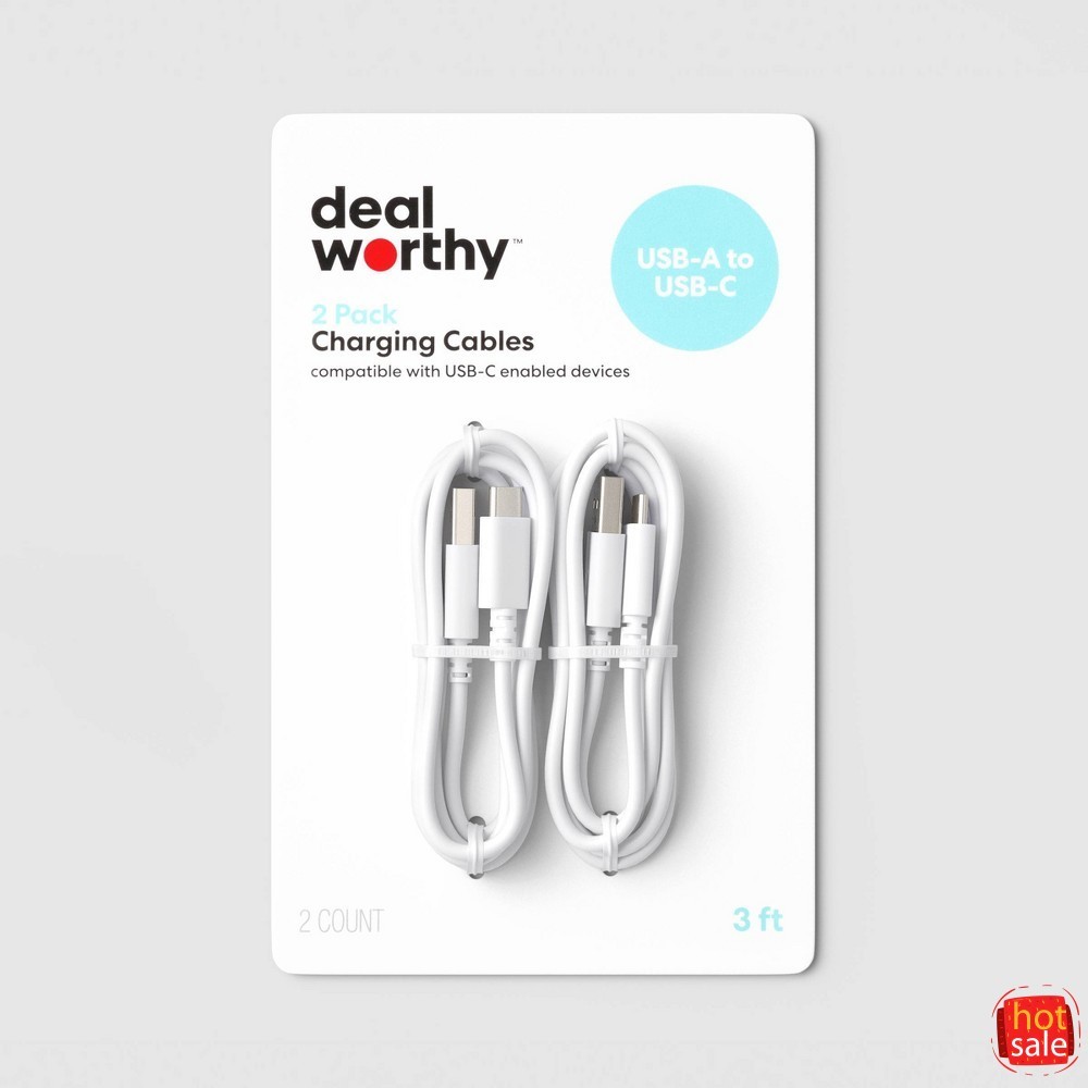 3ft USB-A to USB-C 2pk Cable - White-2pack