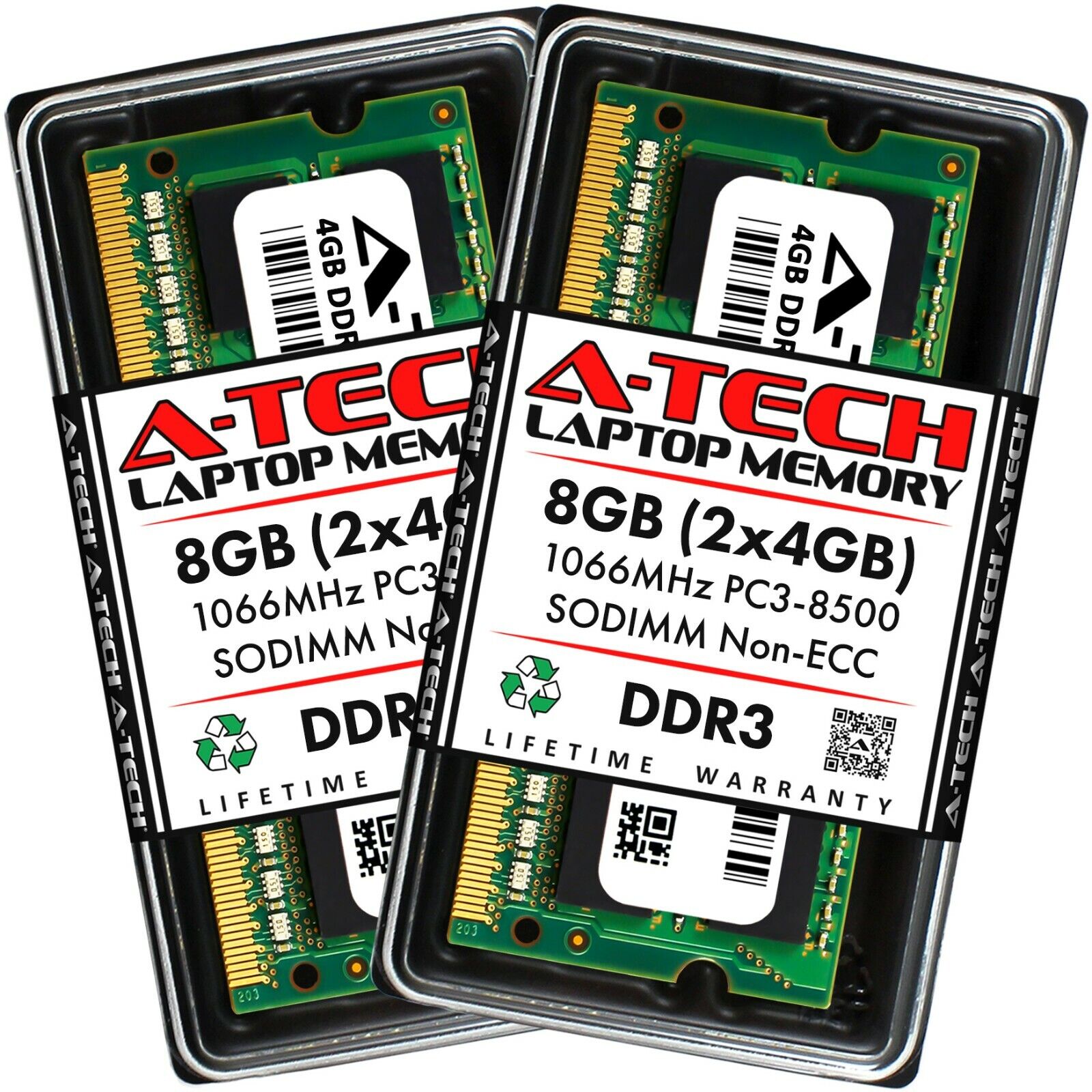 A-Tech 8GB 2 x 4GB PC3-8500 Laptop SODIMM DDR3 1066 MHz 204-Pin Memory RAM 8G 4G