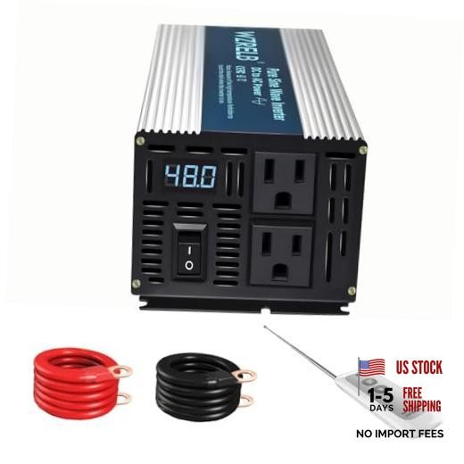 W Pure Sine Wave InverterV DC to 110V 120V AC Power Converter with LED 1200 36