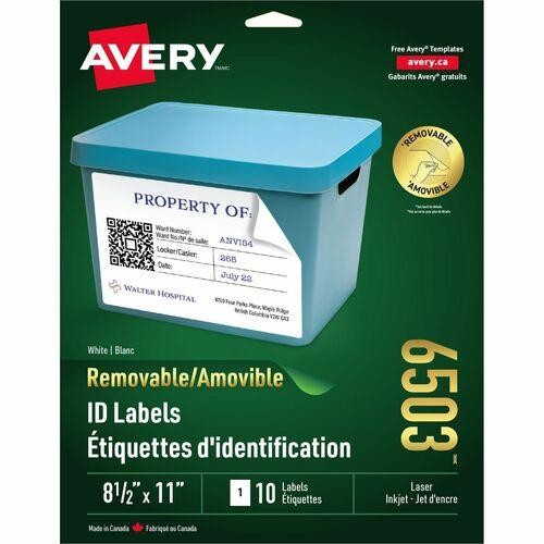 Avery Removable ID Labelsfor Laser and Inkjet Printers, 8-1/ 06503