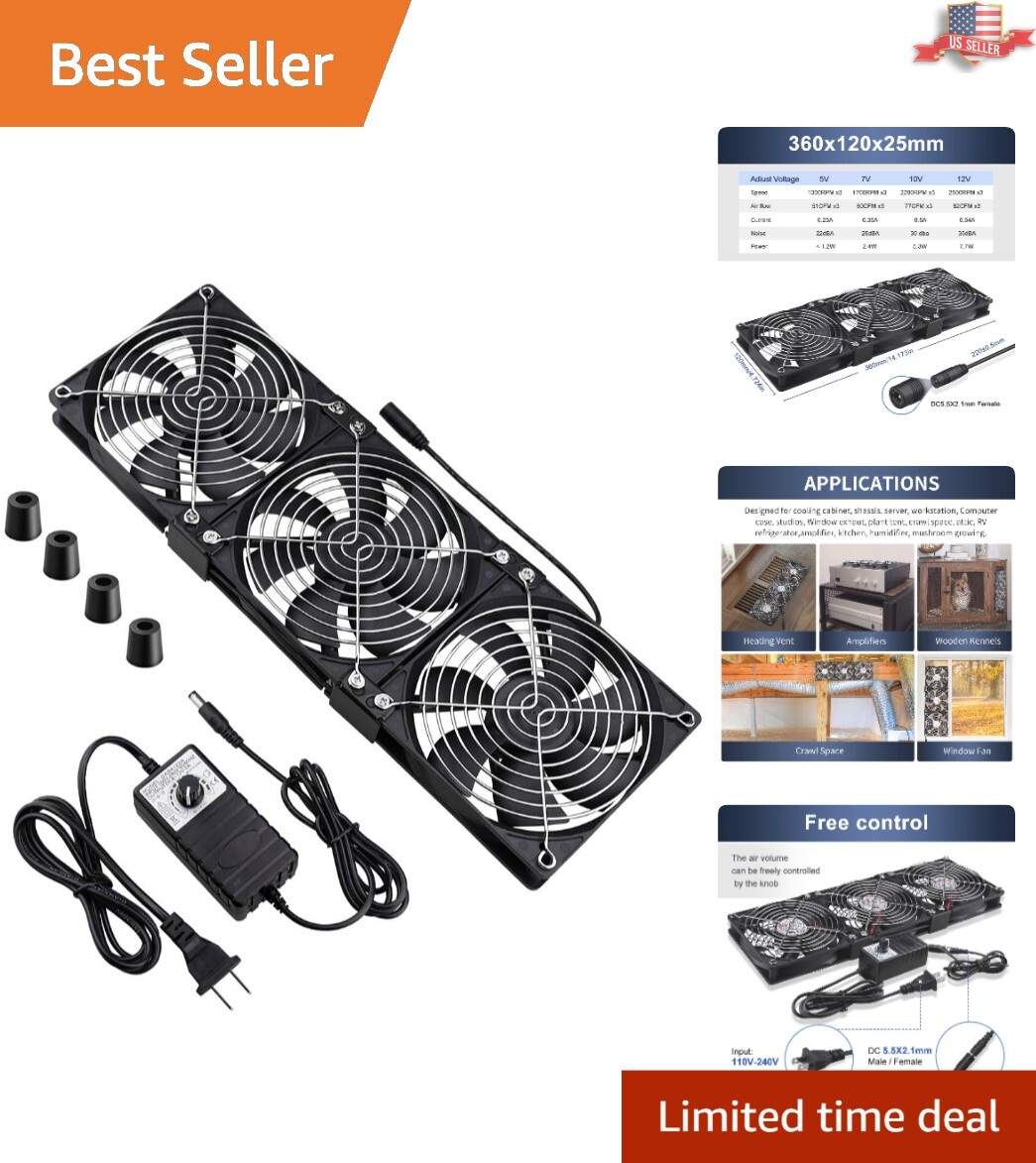 Versatile 3 x 120mm Computer Fans for Efficient Cooling with AC Speed Control