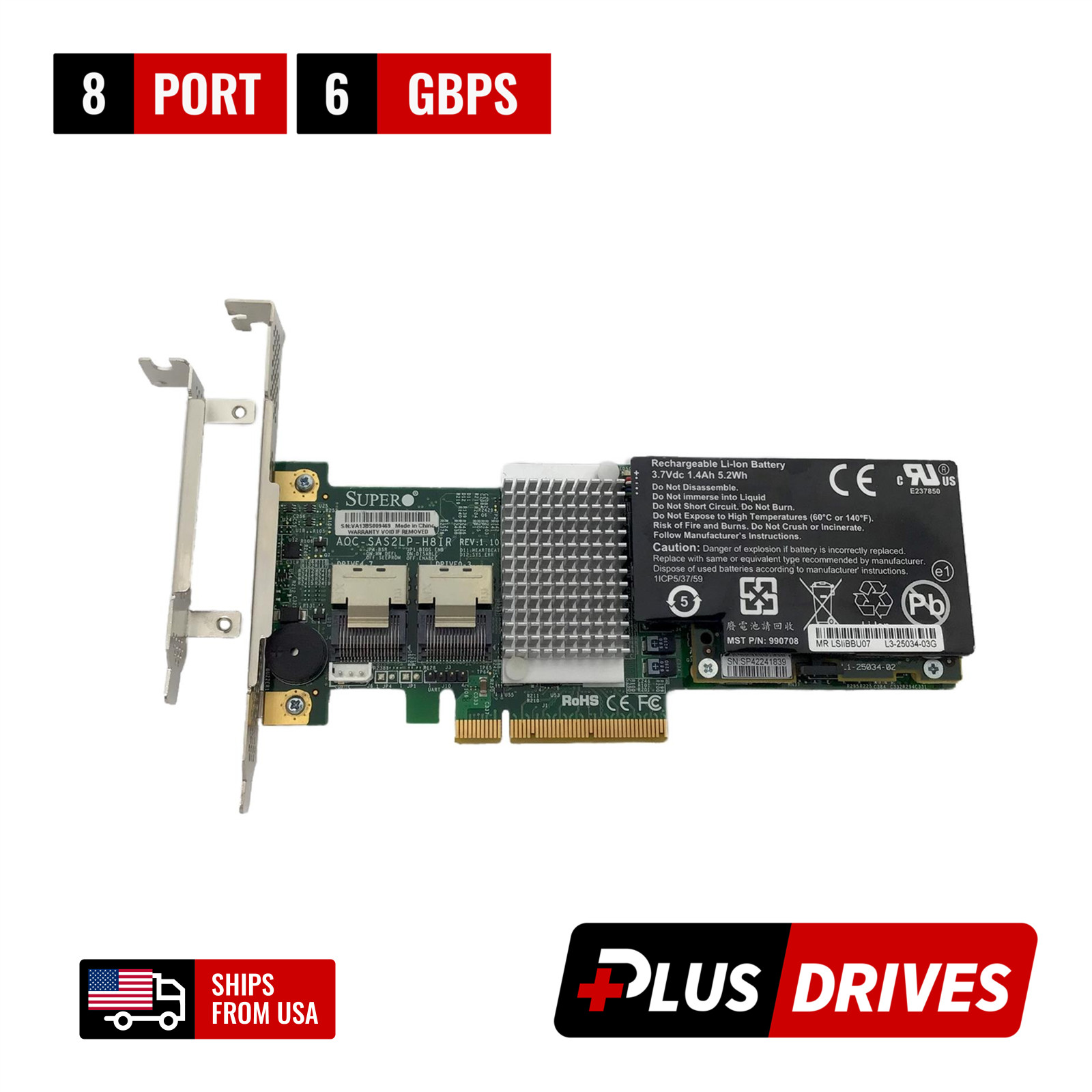 Supermicro AOC-SAS2LP-H8IR 8 Port SATA SAS-2 6Gb/s 512MB High & Low Profile