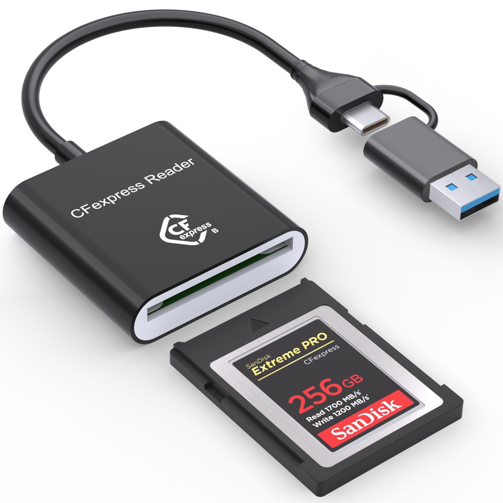 CF Express B Card Reader with USB 3.2 (Gen 2) 10Gbps, USB-& USB-A 2-in-1 -B C...